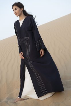 NAVY ABAYA WITH HAND EMBROIDERY