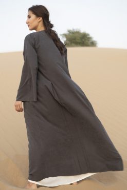 GREY ABAYA WITH HAND EMBROIDERY