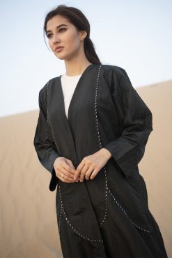 MOIDES2008 3 BLACK ABAYA WITH THREADWORK