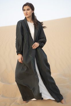 GREEN ABAYA WITH HANDWORK