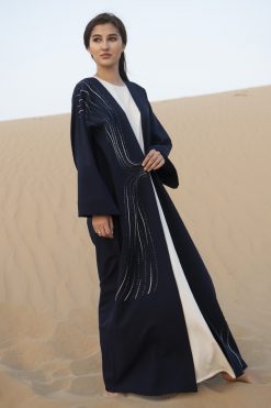 NAVY ABAYA WITH HAND EMBROIDERY