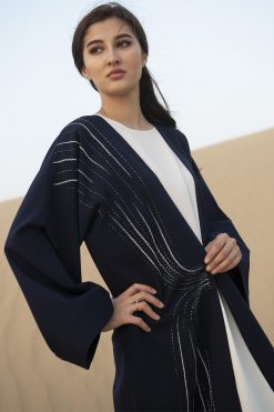 MOIDES2011 3 NAVY ABAYA WITH HAND EMBROIDERY