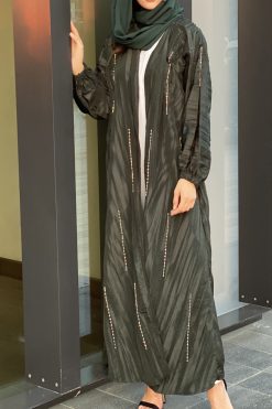 MOICT2003 3 Green Pleated Taffeta Abaya