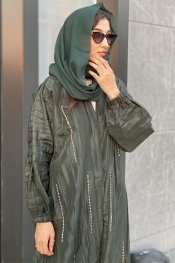 Green Pleated Taffeta Abaya