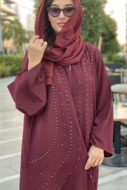 MOICT2004 3 Maroon Abaya with Handwork