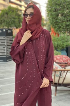 Maroon Abaya with Handwork
