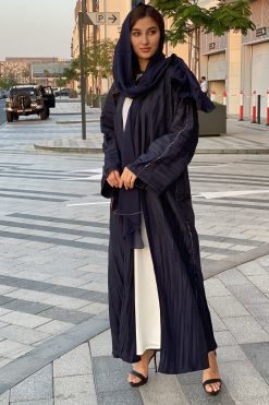 Navy Pleated Abaya