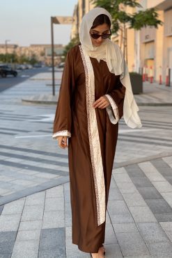 Brown Abaya with Embroidered Panel 7 Brown Abaya with Embroidered Panel