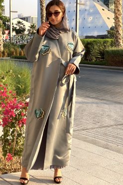 Embroidered Grey Abaya