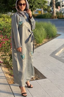 Embroidered Grey Abaya