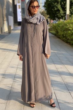 Grey Abaya With handwork