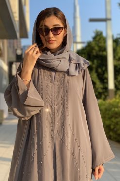 MOICT2009 3 Grey Abaya With handwork