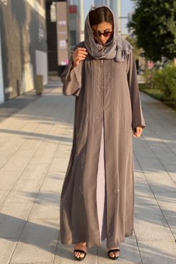 Grey Abaya With handwork