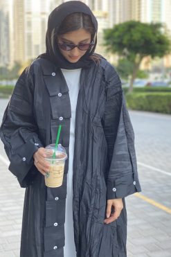 Black Pleated Teffta Abaya 7 Black Pleated Teffta Abaya