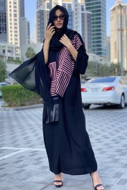 Pink Embroidered Panels Abaya