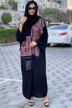 Pink Embroidered Panels Abaya
