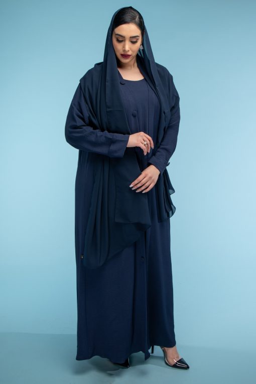 Navy Crepe Open Abaya