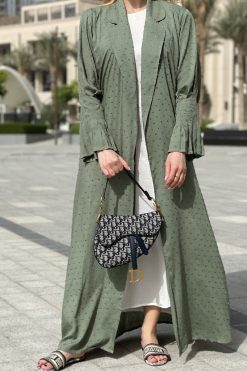 طقم عباية كتان أخضر 8 MOIS 000005 3 Green Linen Abaya Set