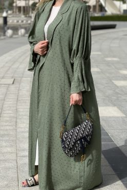 طقم عباية كتان أخضر 9 MOIS 000005 4 Green Linen Abaya Set