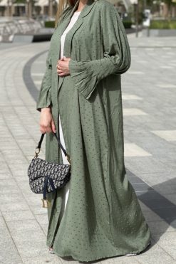 طقم عباية كتان أخضر 10 MOIS 000005 5 Green Linen Abaya Set