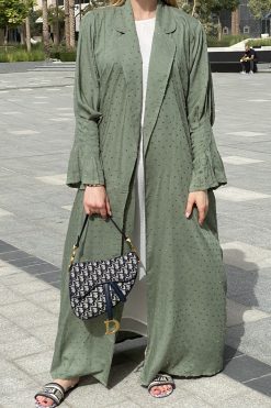 طقم عباية كتان أخضر 11 Green Linen Abaya Set