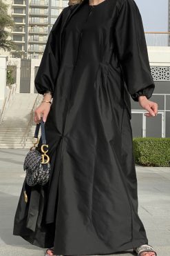 Black Satin Abaya Set