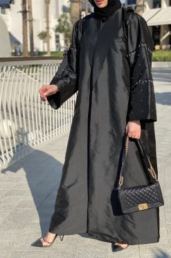 MOICH003 3 Black Taffeta Beaded Abaya