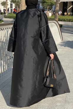 Black Taffeta Beaded Abaya