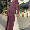 Purple and White pleated Abaya