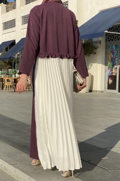 Purple and White pleated Abaya