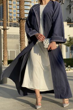 MOICH010 3 Thread Handwork Blue Coat Style Abaya