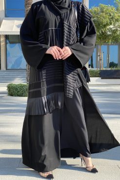 MOICH012 3 Striped Embroidered Abaya