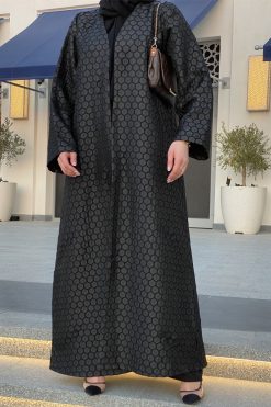 MOICH014 3 Black Jacquard Abaya