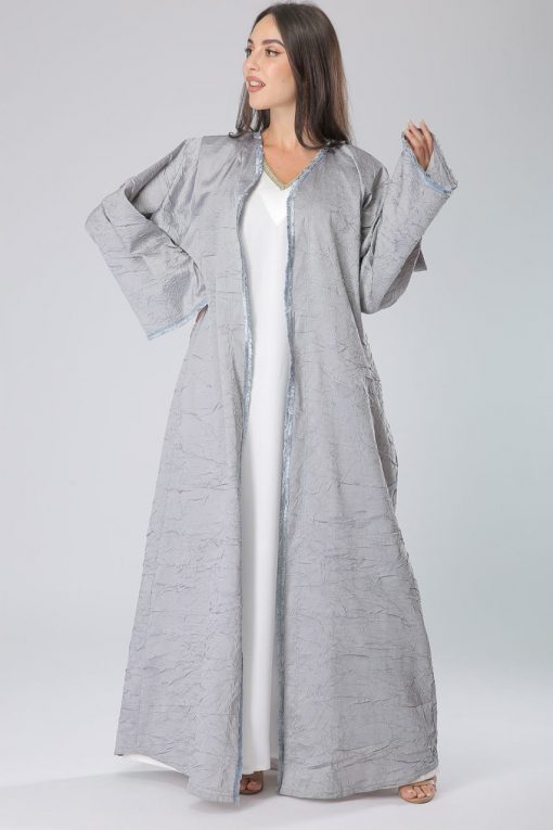 Trimmed Lace Silver Abaya Dress