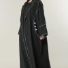 عباية سوداء بحواف بيضاء 9 Black Abaya with white pipin
