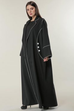 Black Abaya with white pipin