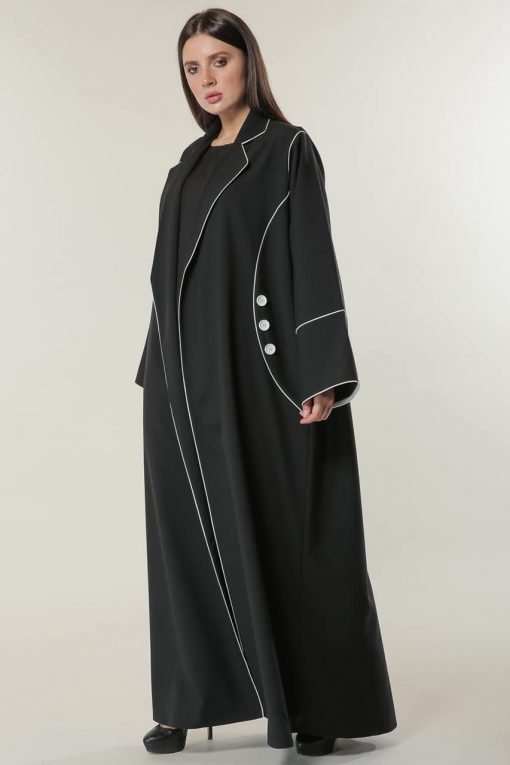 Black Abaya with white pipin