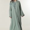 Pastel Green Abaya with Crystals