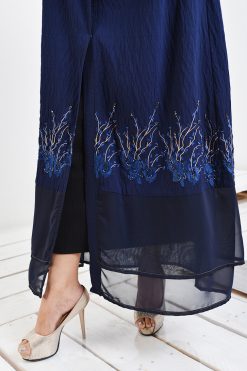 bsi3007 AR 4 Navy Blue Embroidered Abaya