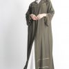 V-Neck Green Embroidery Abaya