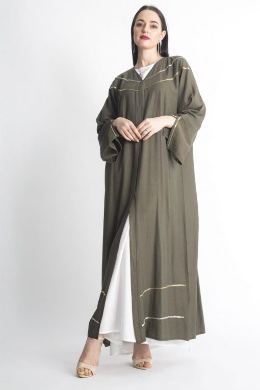 V-Neck Green Embroidery Abaya