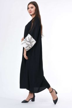 MOIS3041 2 Embroidered Abaya Black