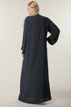 MOILAAM2081 3 Navy Abaya with Silver Handwork
