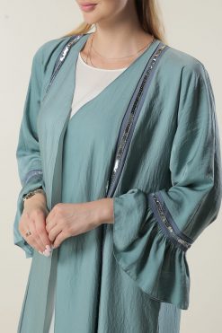 عباية خضراء مع دانتيل 7 MOILAAM2080 4 Green Abaya with Lace