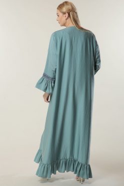 عباية خضراء مع دانتيل 6 MOILAAM2080 3 Green Abaya with Lace