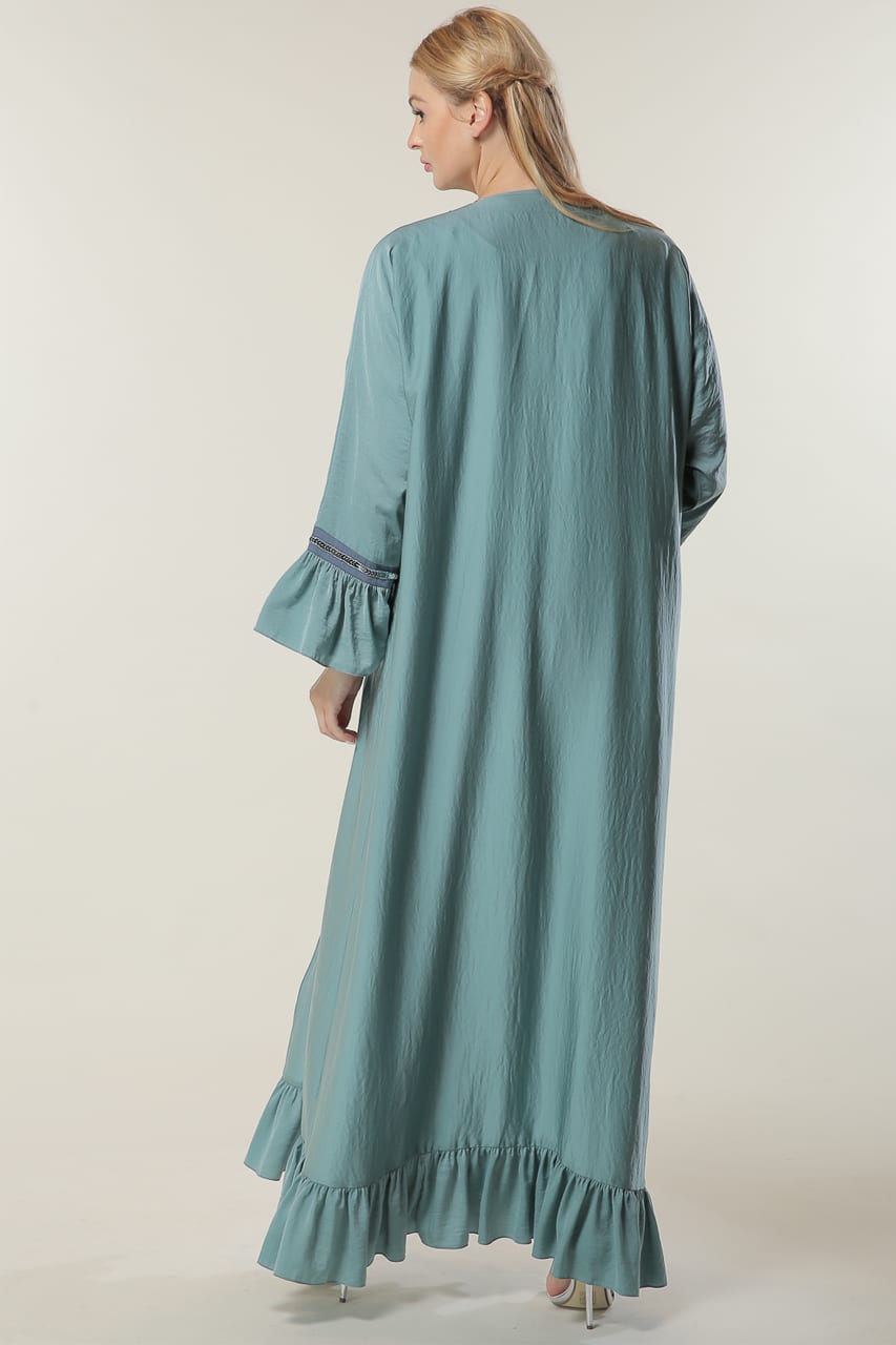 عباية خضراء مع دانتيل 3 Green Abaya with Lace - الصورة 3