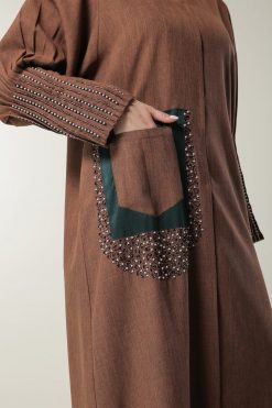 MOILAAM2078 4 Brown Abaya with Pocket