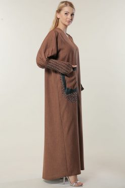 MOILAAM2078 2 Brown Abaya with Pocket