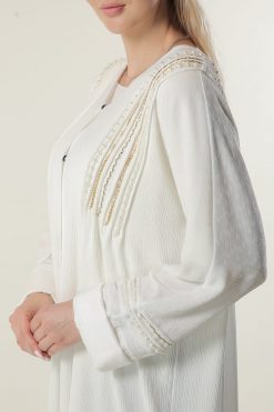white and Gold Open Abaya 7 MOILAAM2076 4 white and Gold Open Abaya