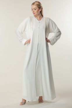 white and Gold Open Abaya